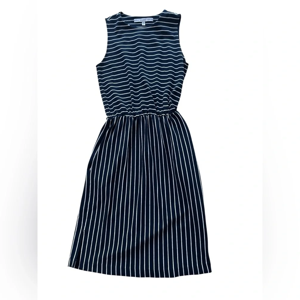 & Other Stories Navy and White Striped Sleeveless Dress with Pockets